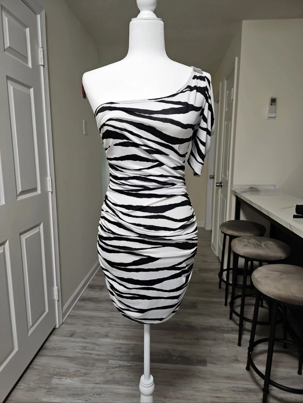 Katydid Black and White One-Shoulder Dress